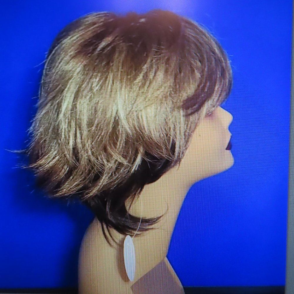 NWT Amber Brown with Blonde highlights Synthetic Bob WMN7216 Wig Basic Cap